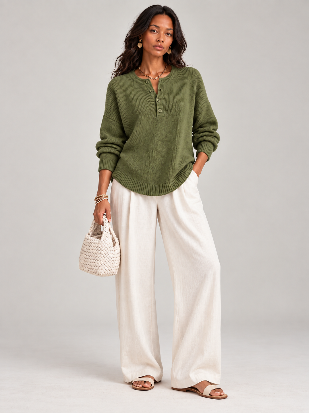 Hélène™ | Pull en tricot avec boutons Henley