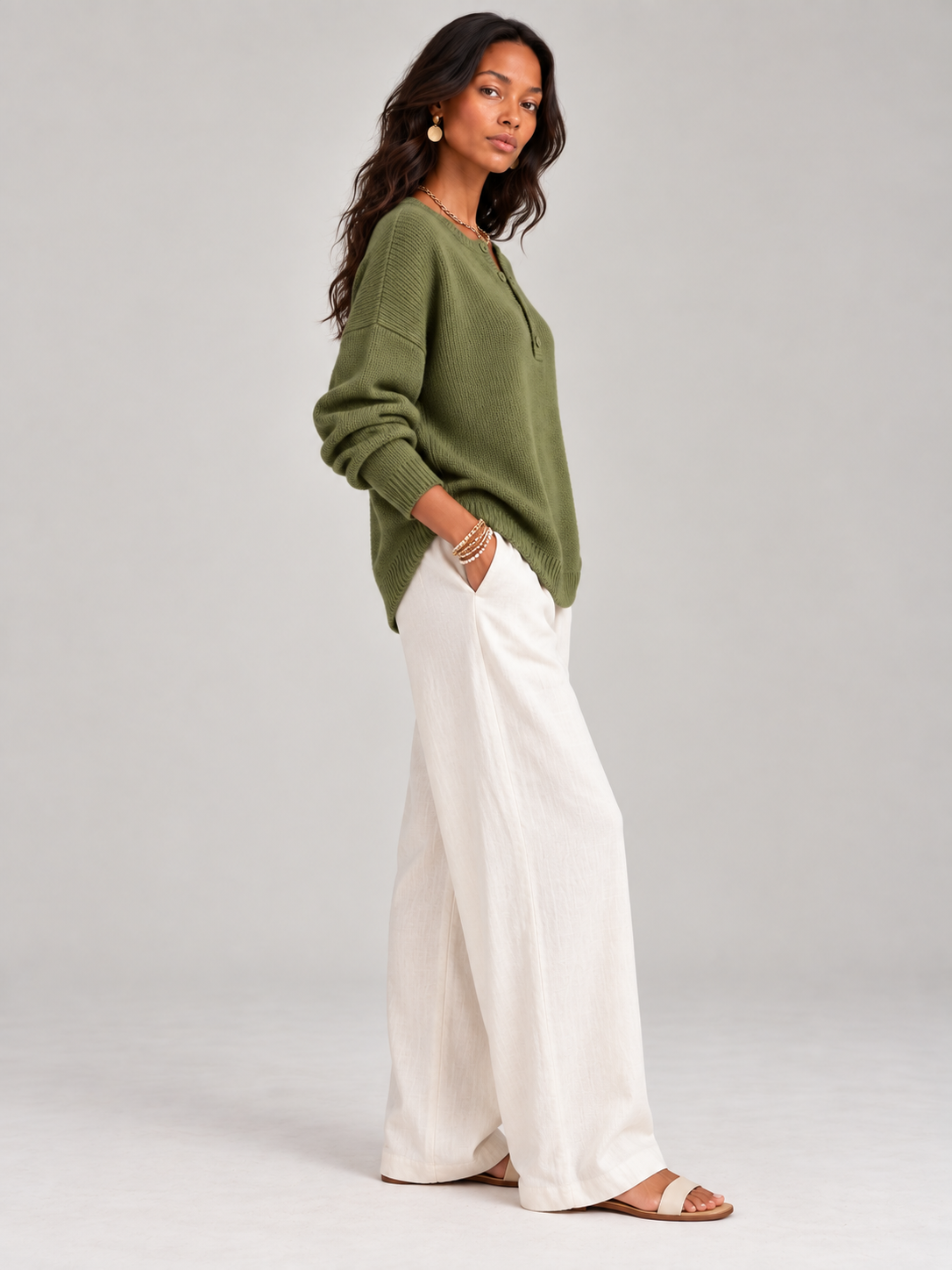 Hélène™ | Pull en tricot avec boutons Henley