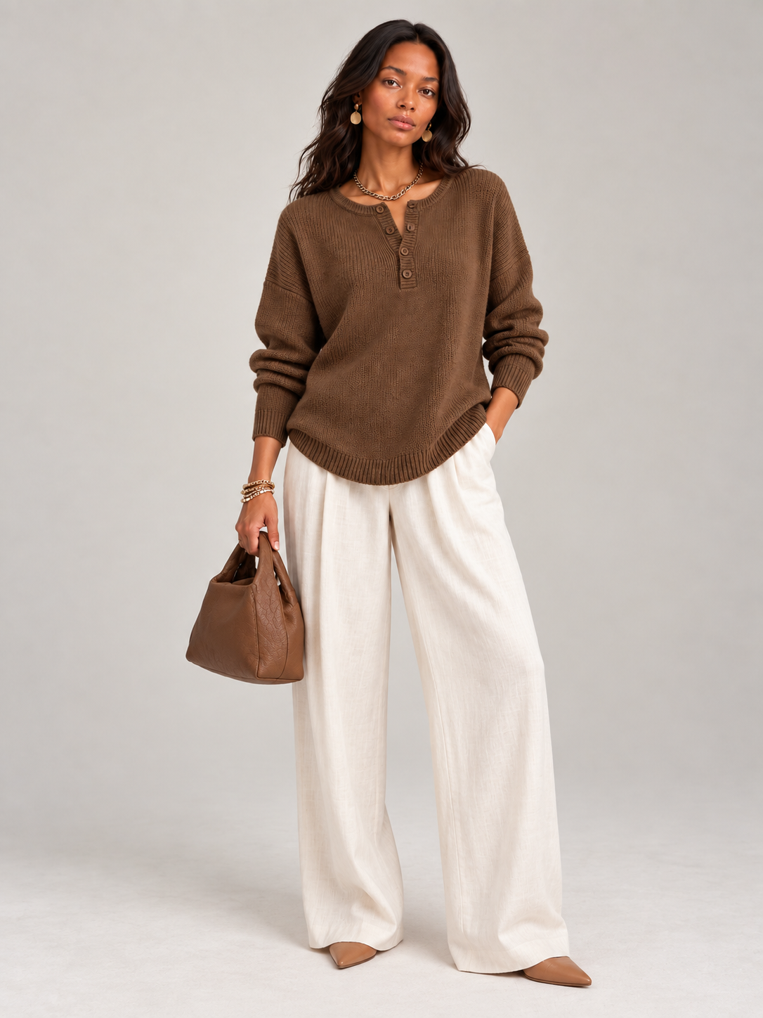 Hélène™ | Pull en tricot avec boutons Henley