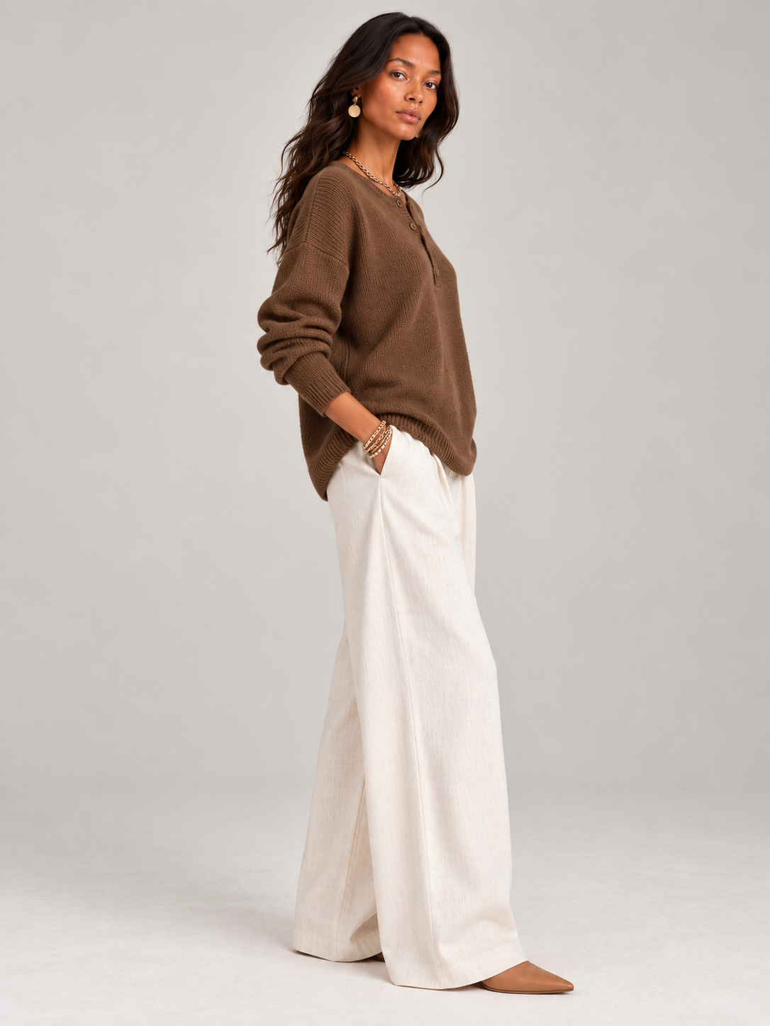 Hélène™ | Pull en tricot avec boutons Henley