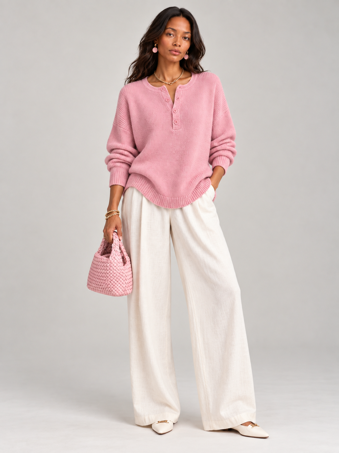 Hélène™ | Pull en tricot avec boutons Henley