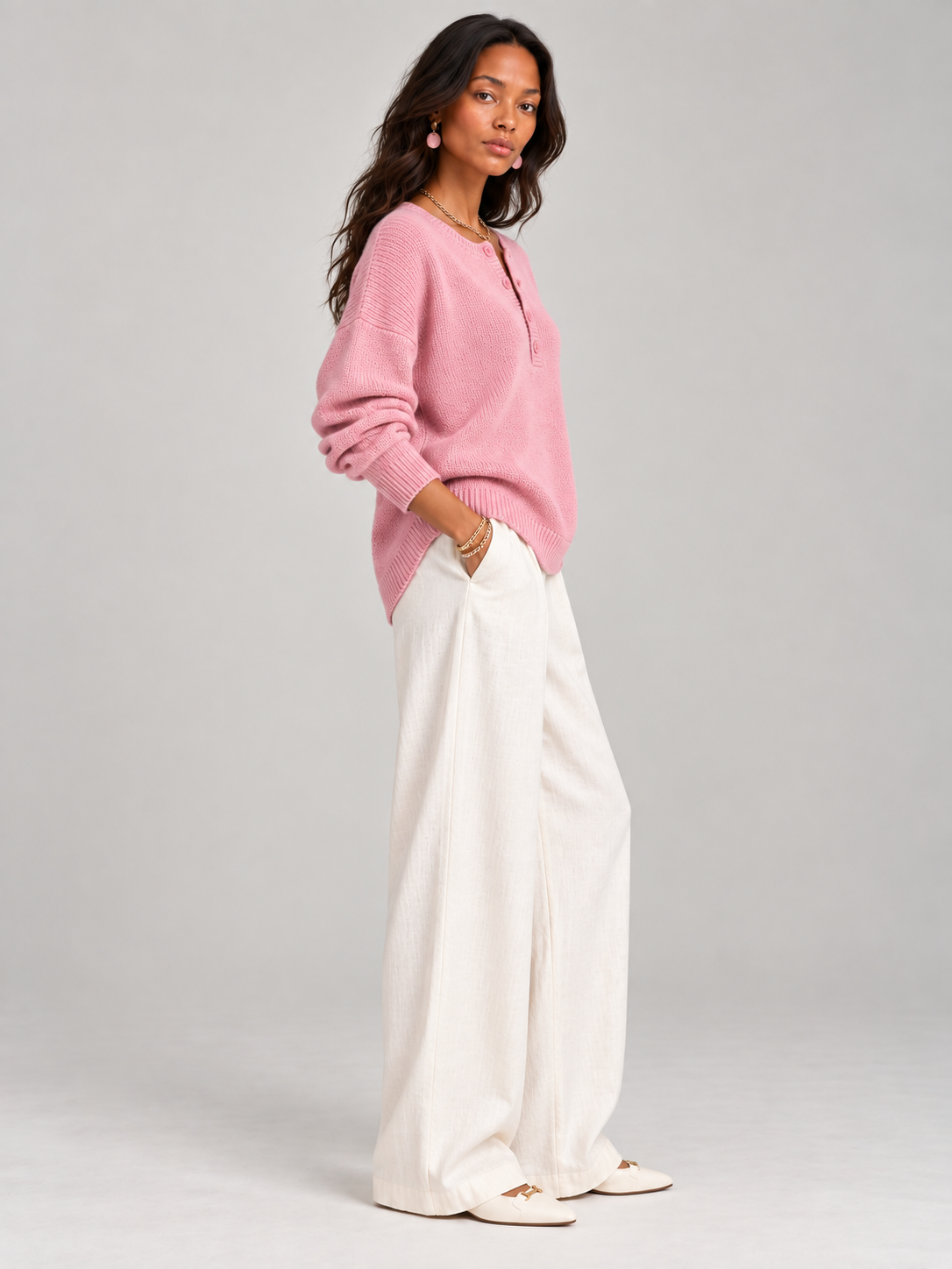Hélène™ | Pull en tricot avec boutons Henley