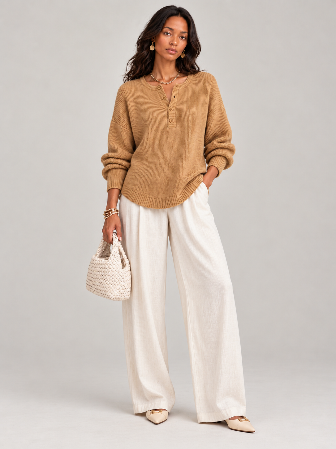 Hélène™ | Pull en tricot avec boutons Henley