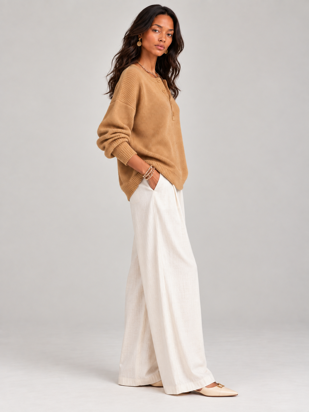 Hélène™ | Pull en tricot avec boutons Henley