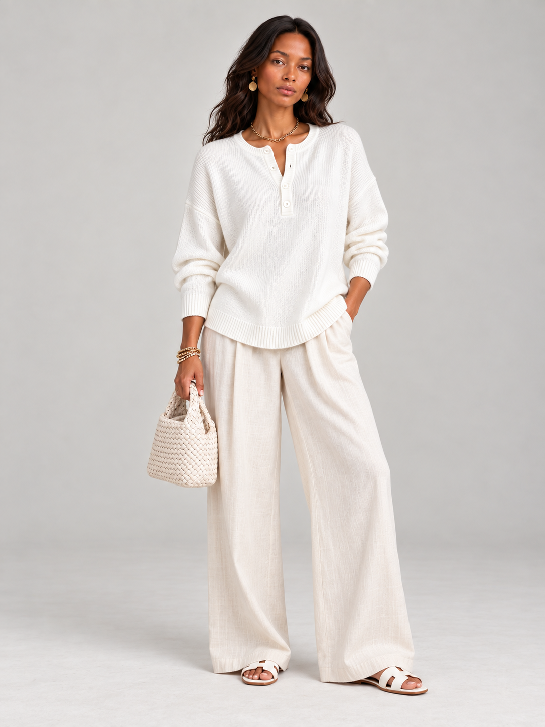 Hélène™ | Pull en tricot avec boutons Henley