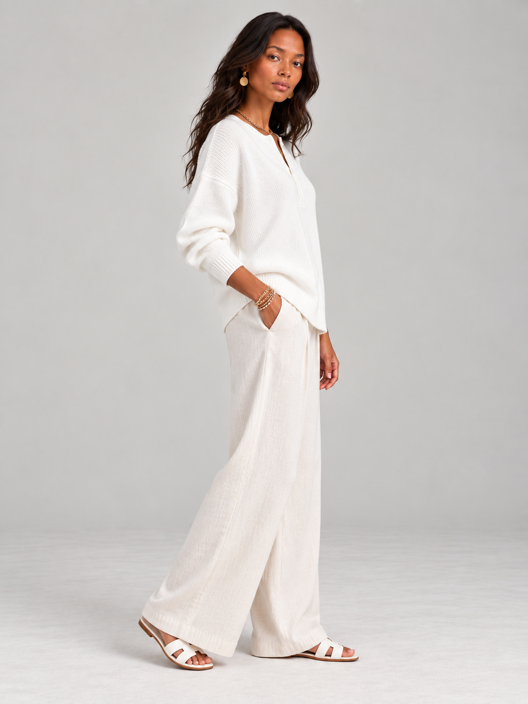 Hélène™ | Pull en tricot avec boutons Henley