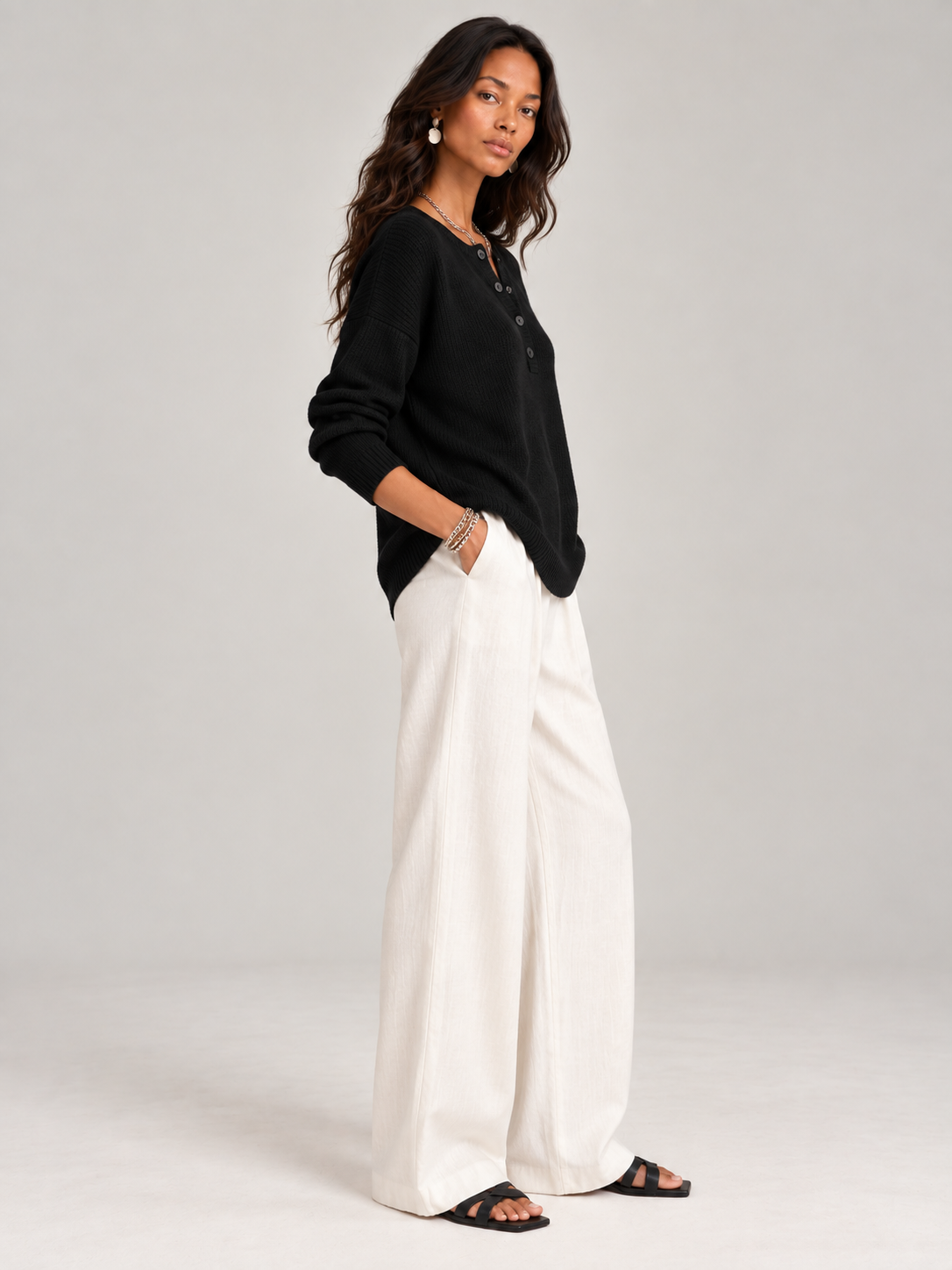 Hélène™ | Pull en tricot avec boutons Henley
