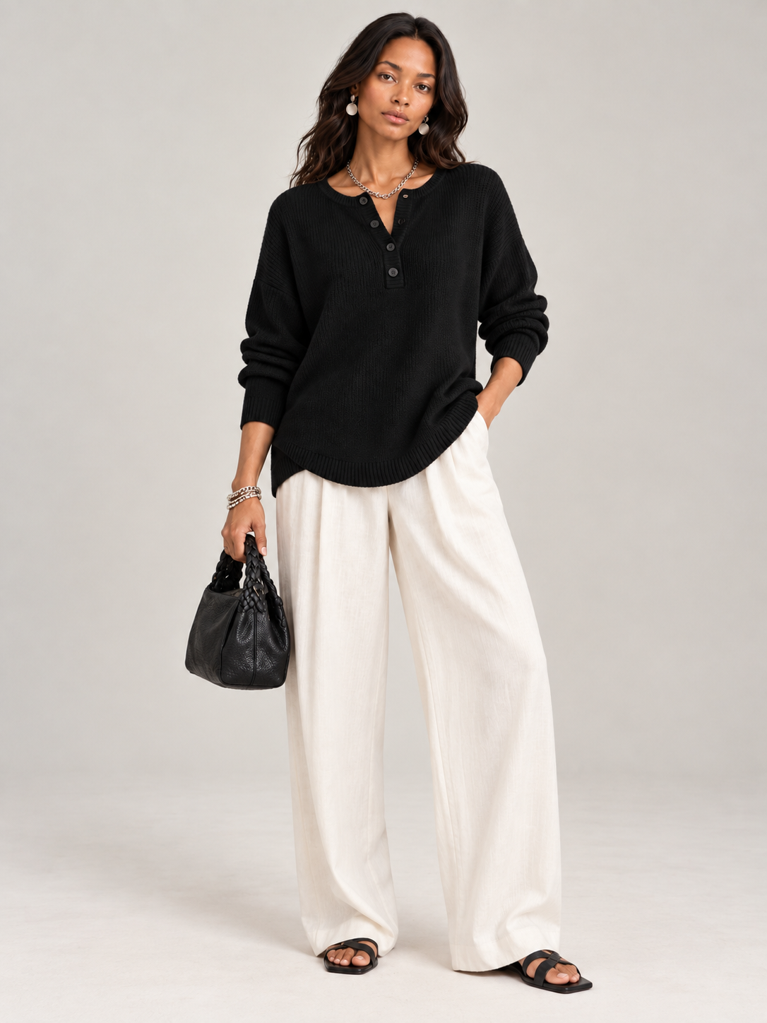 Hélène™ | Pull en tricot avec boutons Henley