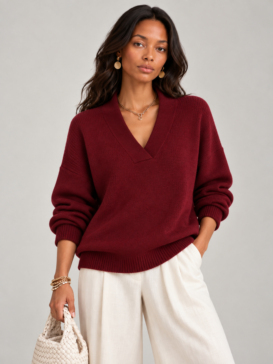 Violette™ | Pull ample avec col en V
