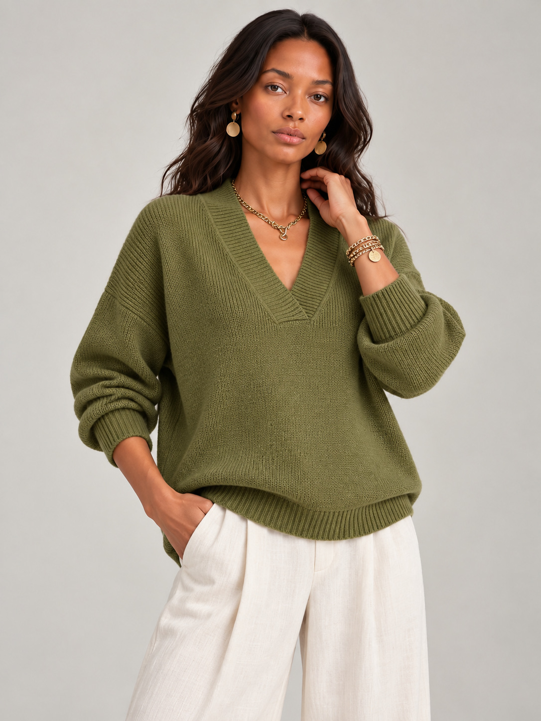 Violette™ | Pull ample avec col en V
