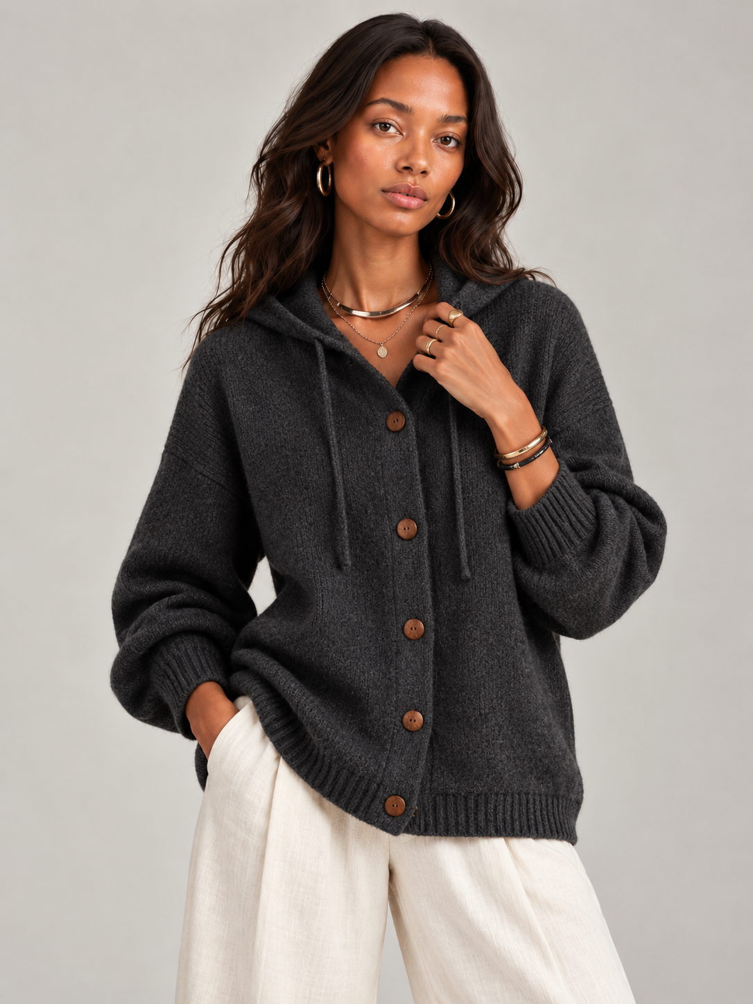 Bérénice™ | Veste en maille avec capuche et boutons