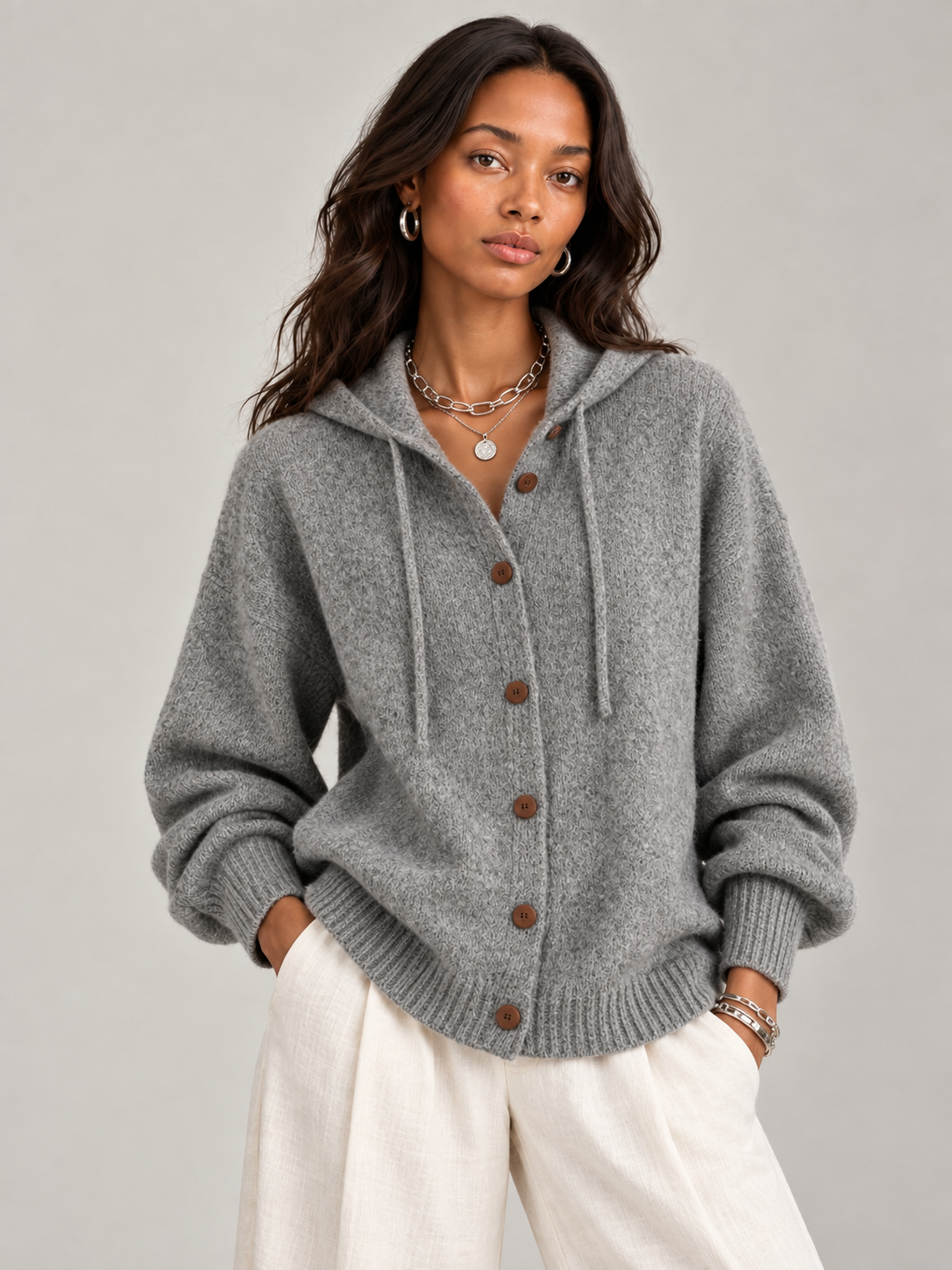 Bérénice™ | Veste en maille avec capuche et boutons
