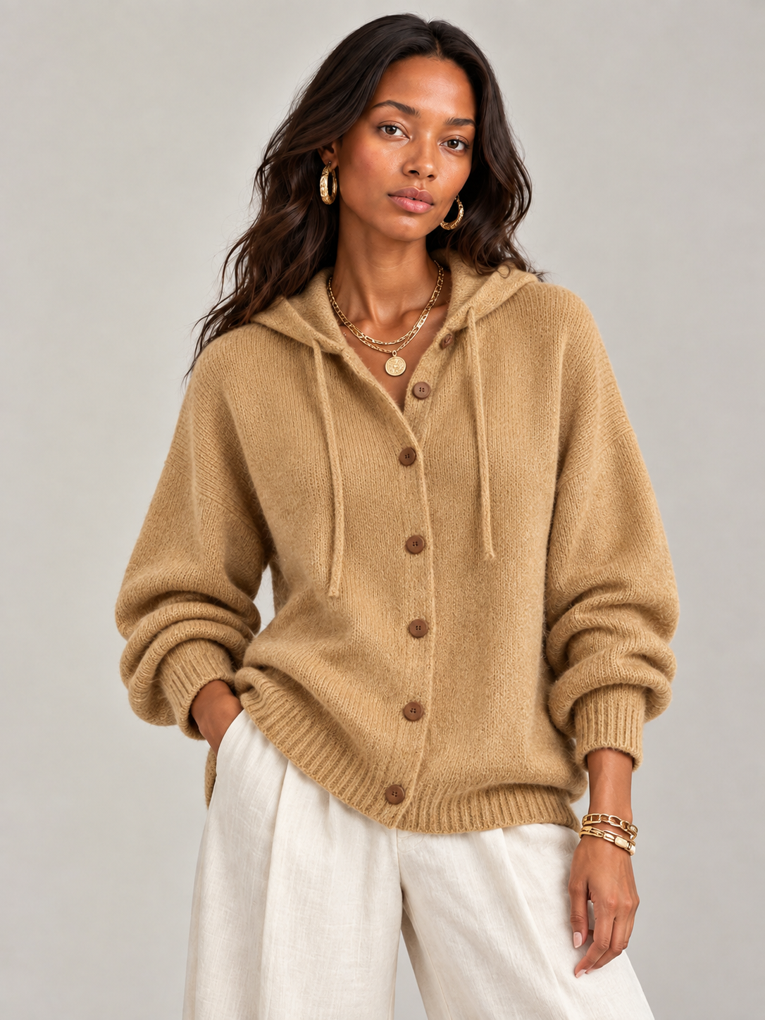 Bérénice™ | Veste en maille avec capuche et boutons