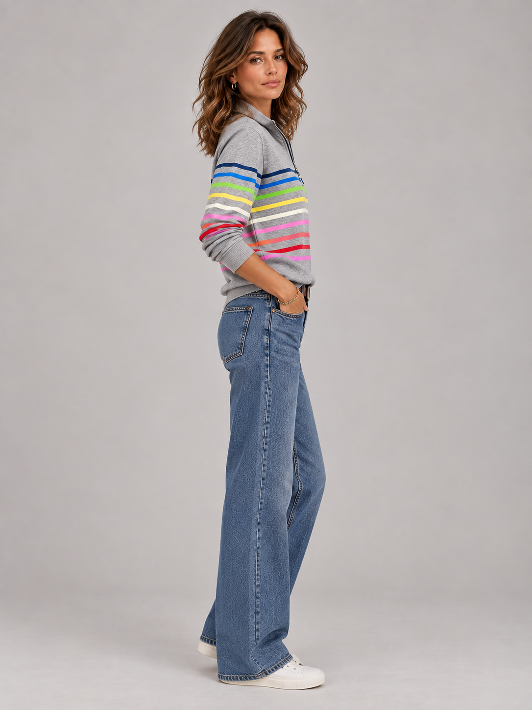 Émilie™ | Pull rayé à col zippé