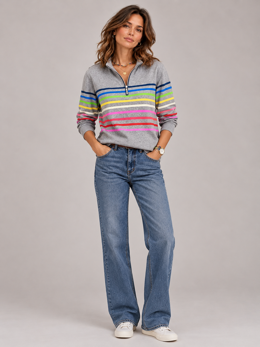 Émilie™ | Pull rayé à col zippé