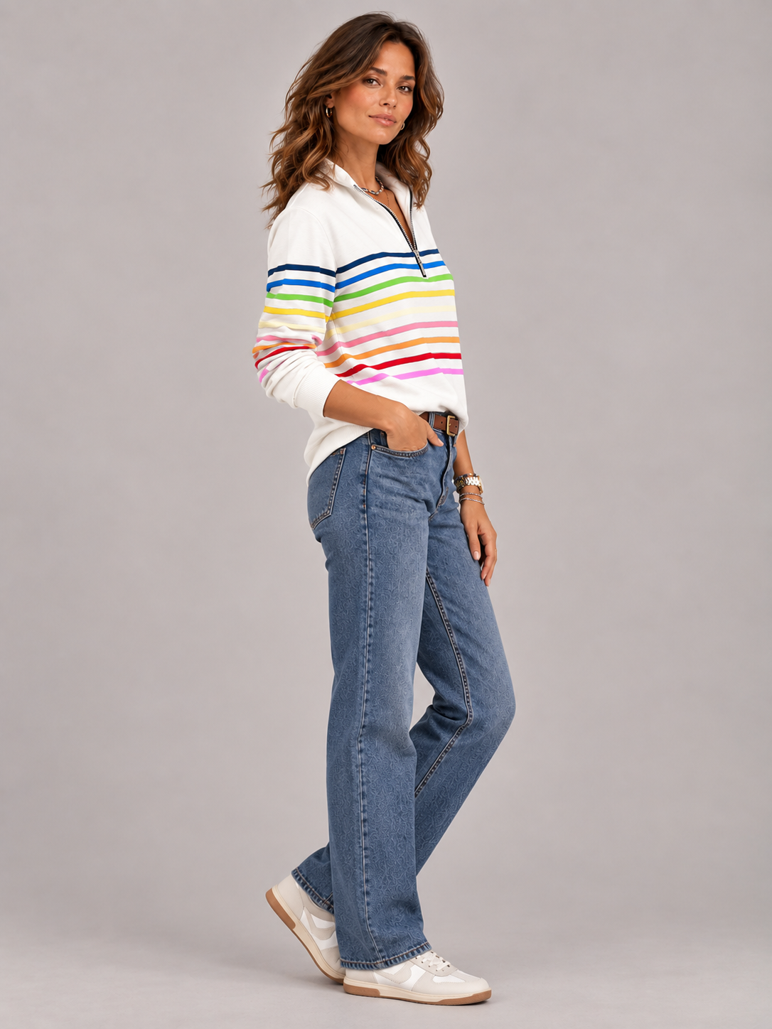 Émilie™ | Pull rayé à col zippé