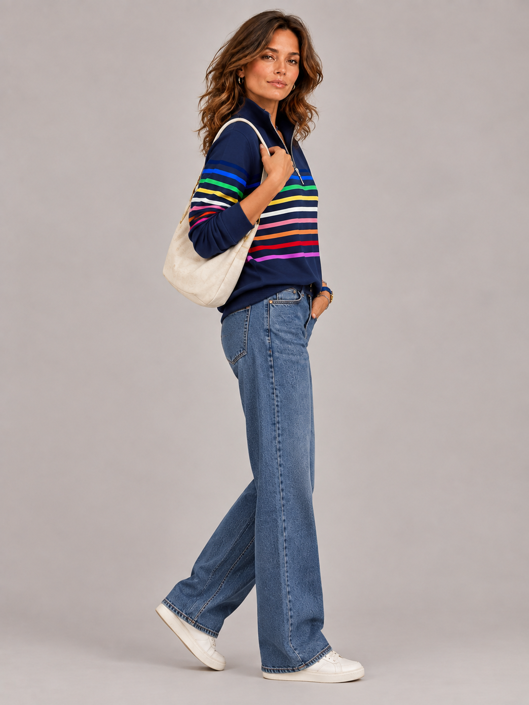 Émilie™ | Pull rayé à col zippé
