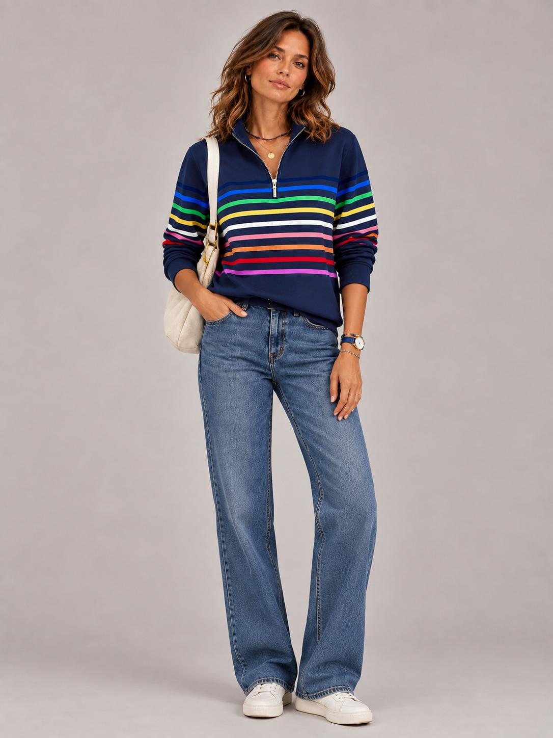 Émilie™ | Pull rayé à col zippé