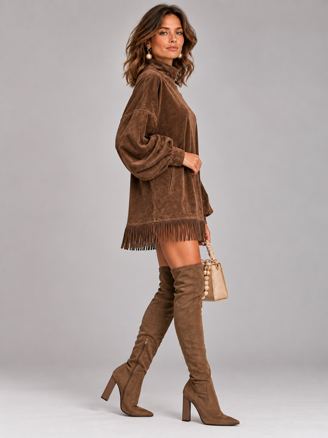 Élise™ | Pull oversize à col montant et franges