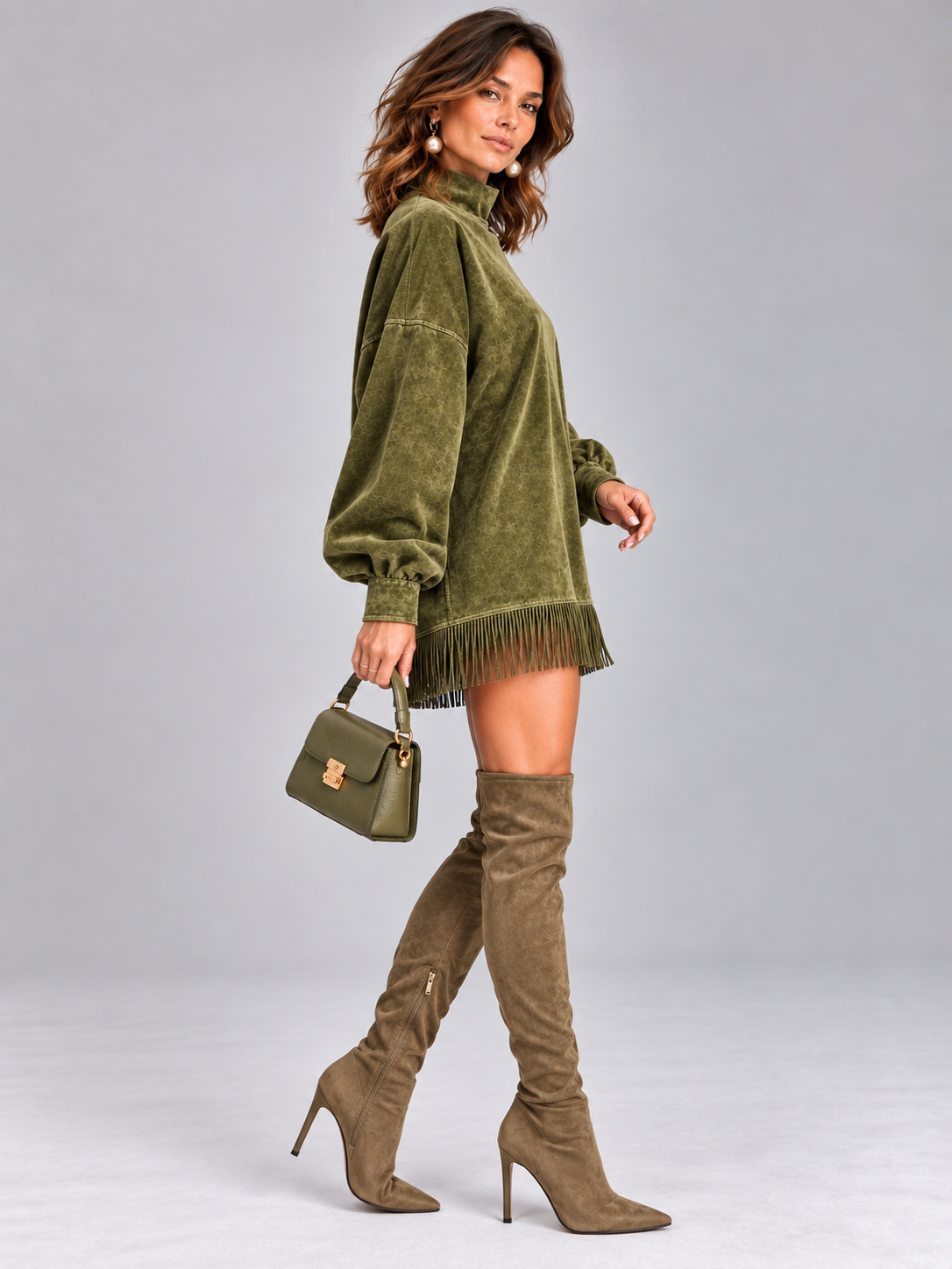 Élise™ | Pull oversize à col montant et franges