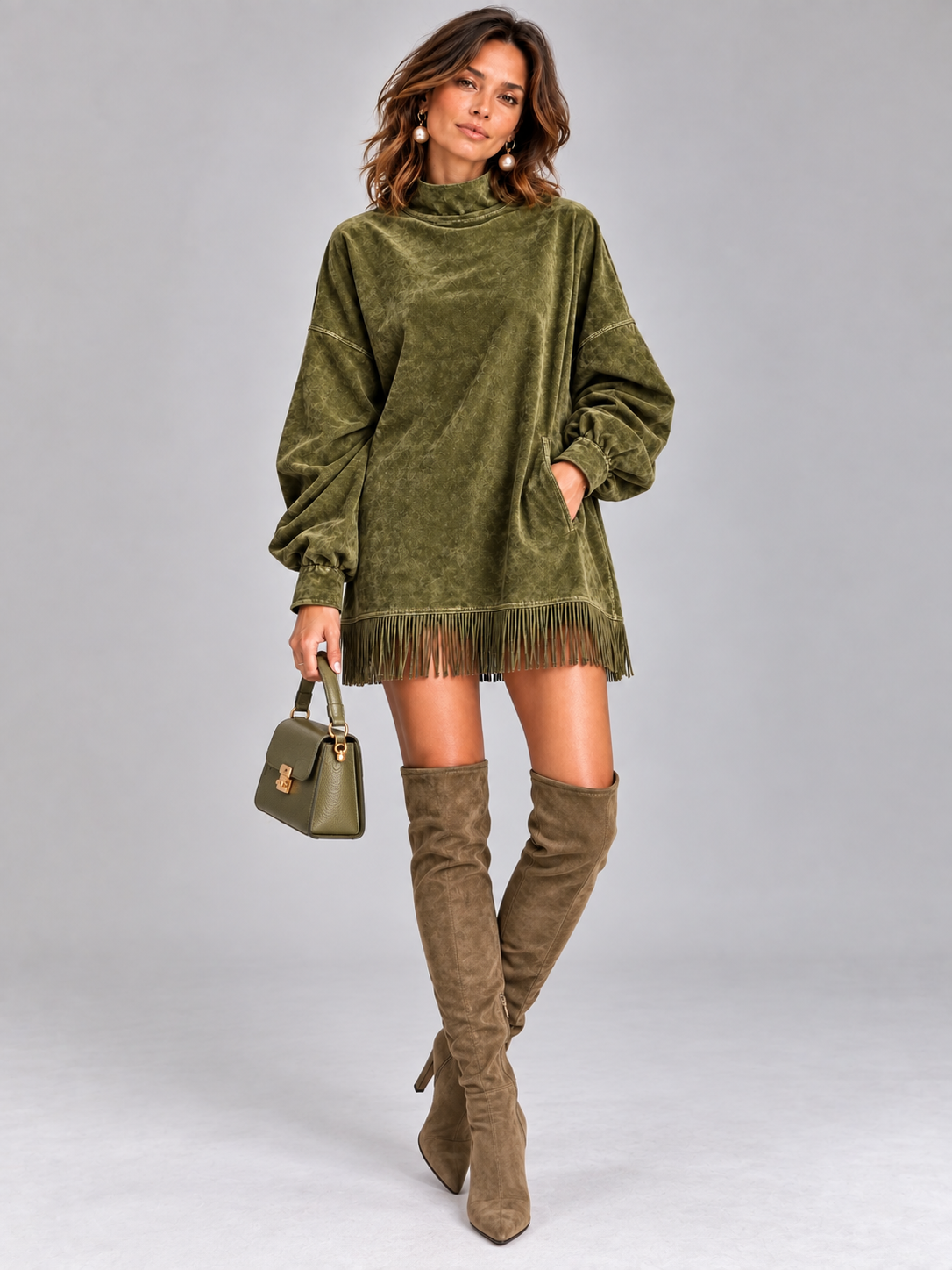 Élise™ | Pull oversize à col montant et franges