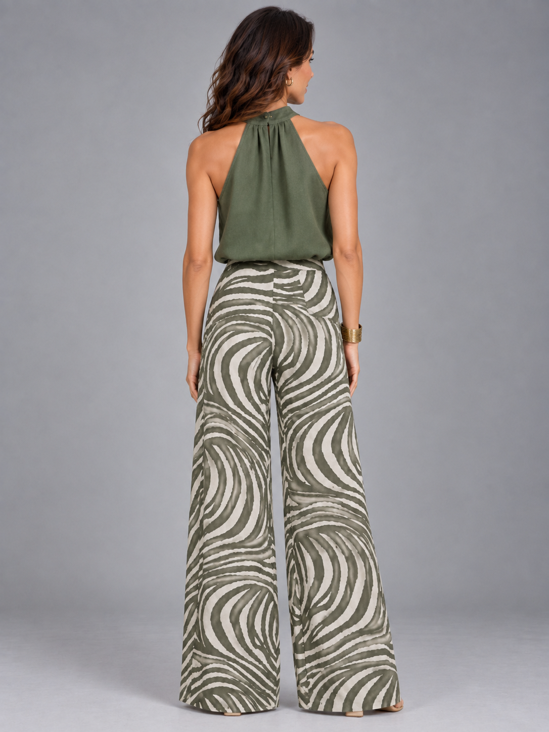 Camille | Ensemble élégant avec pantalon fluide imprimé et top col haut