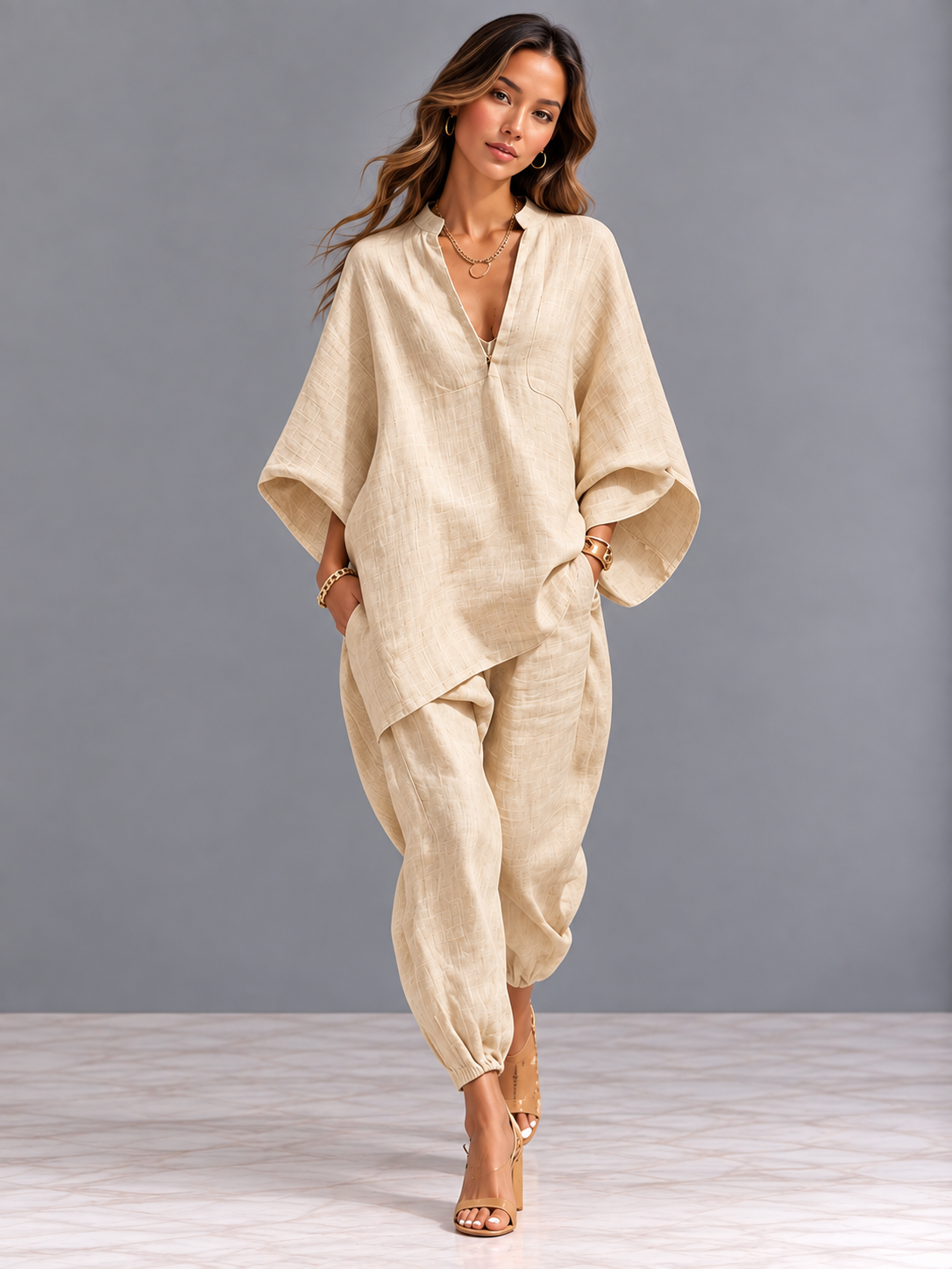 Sienna | Ensemble fluide avec blouse oversize et pantalon décontracté