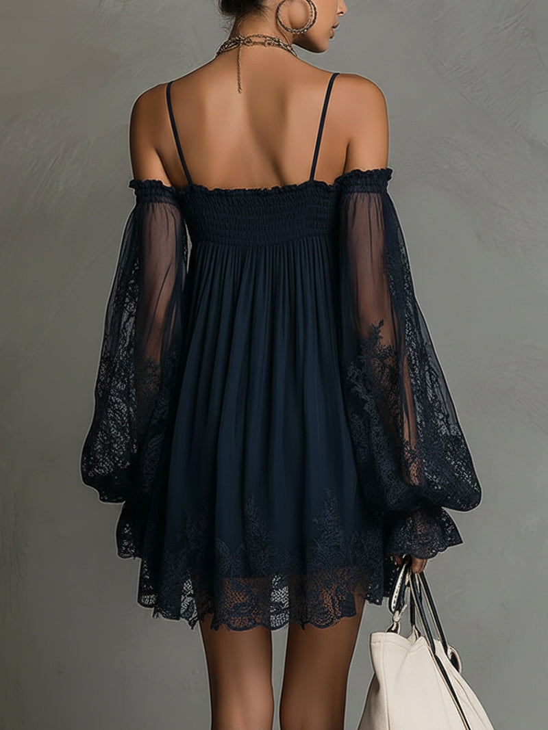 Noémie | Robe courte fluide avec manches en dentelle et style bohème chic
