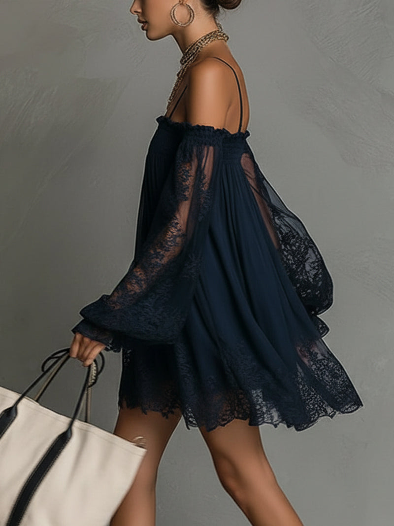 Noémie | Robe courte fluide avec manches en dentelle et style bohème chic