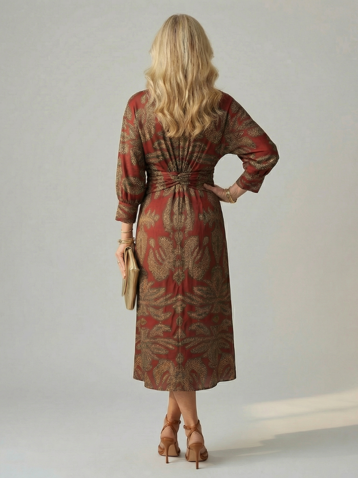 Camille | Robe midi élégante imprimée avec taille croisée et style raffiné