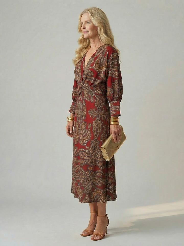 Camille | Robe midi élégante imprimée avec taille croisée et style raffiné