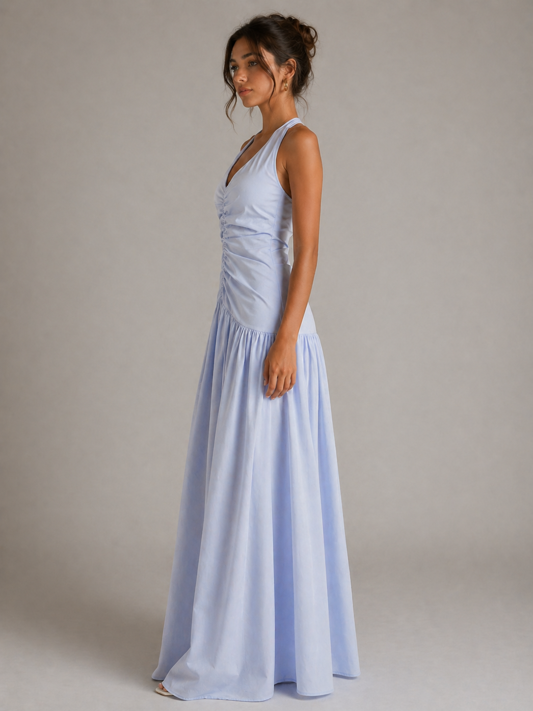 MONÉA – ROBE LONGUE DOS NU À DÉTAILS FRONCÉS