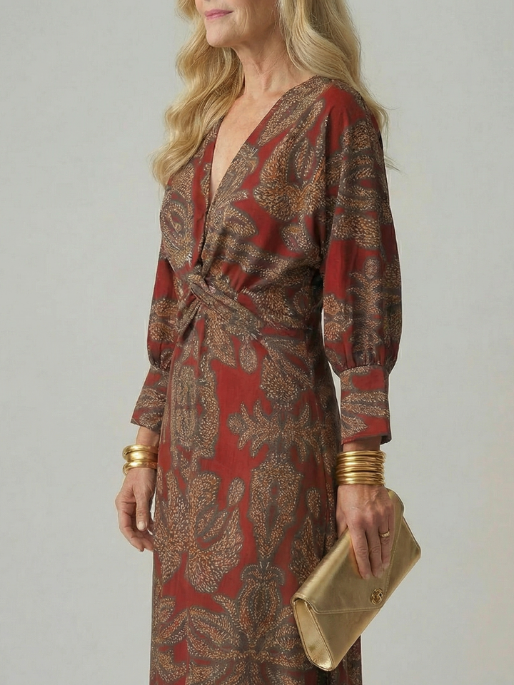 Camille | Robe midi élégante imprimée avec taille croisée et style raffiné