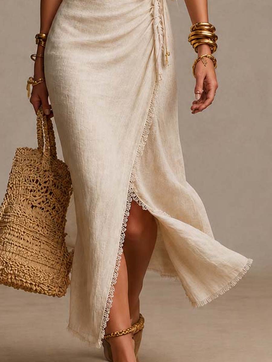 Amandine™ | Robe midi portefeuille en lin