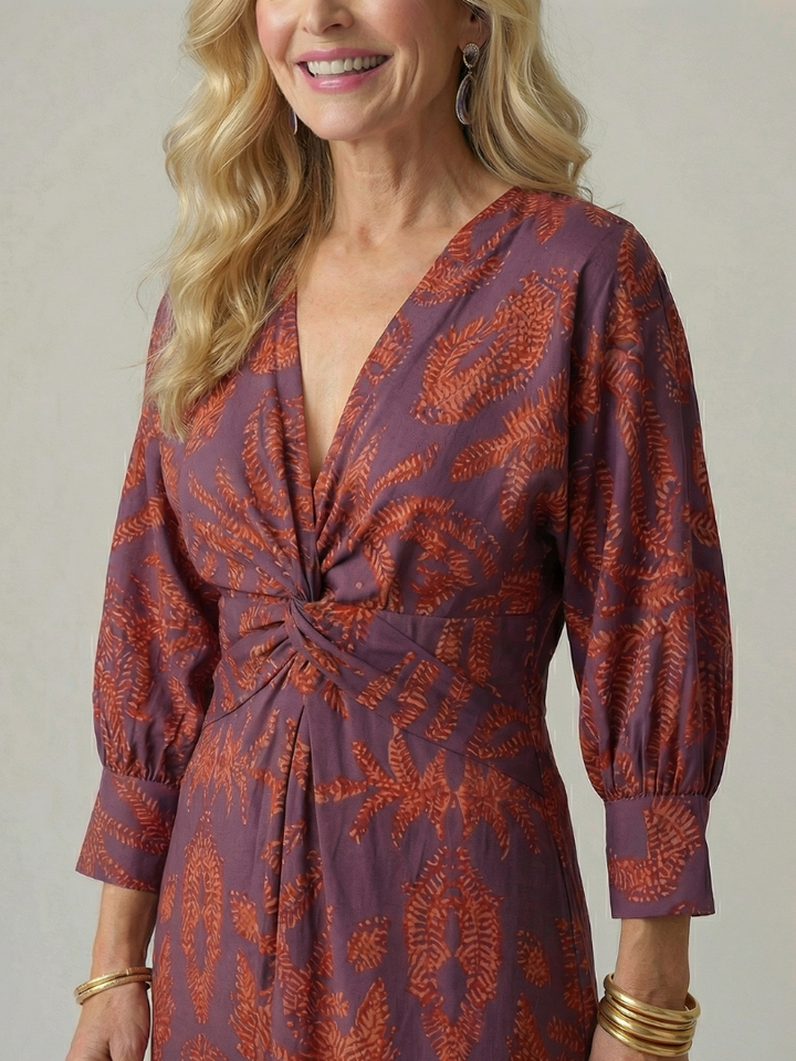 Camille | Robe midi élégante imprimée avec taille croisée et style raffiné