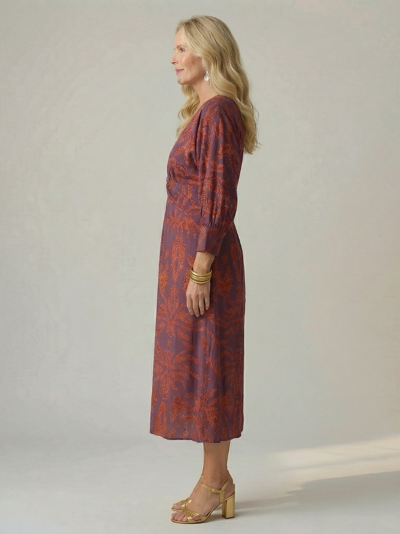 Camille | Robe midi élégante imprimée avec taille croisée et style raffiné