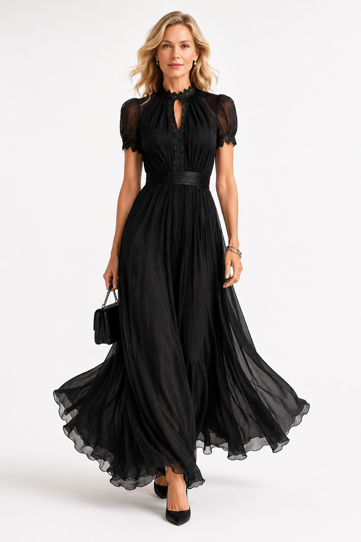 Mireille™ | Robe Élégante en Mousseline avec Dentelle