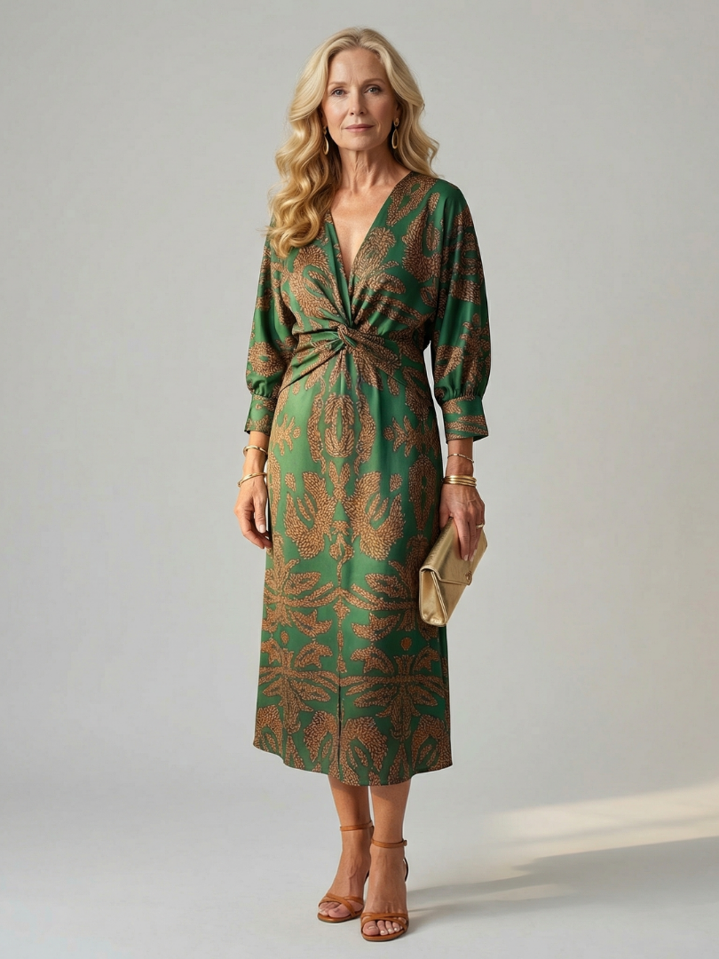 Camille | Robe midi élégante imprimée avec taille croisée et style raffiné