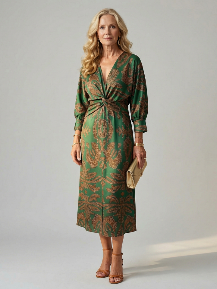 Camille | Robe midi élégante imprimée avec taille croisée et style raffiné