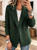 Blazer croisé Noémie vert à manches en maille côtelée