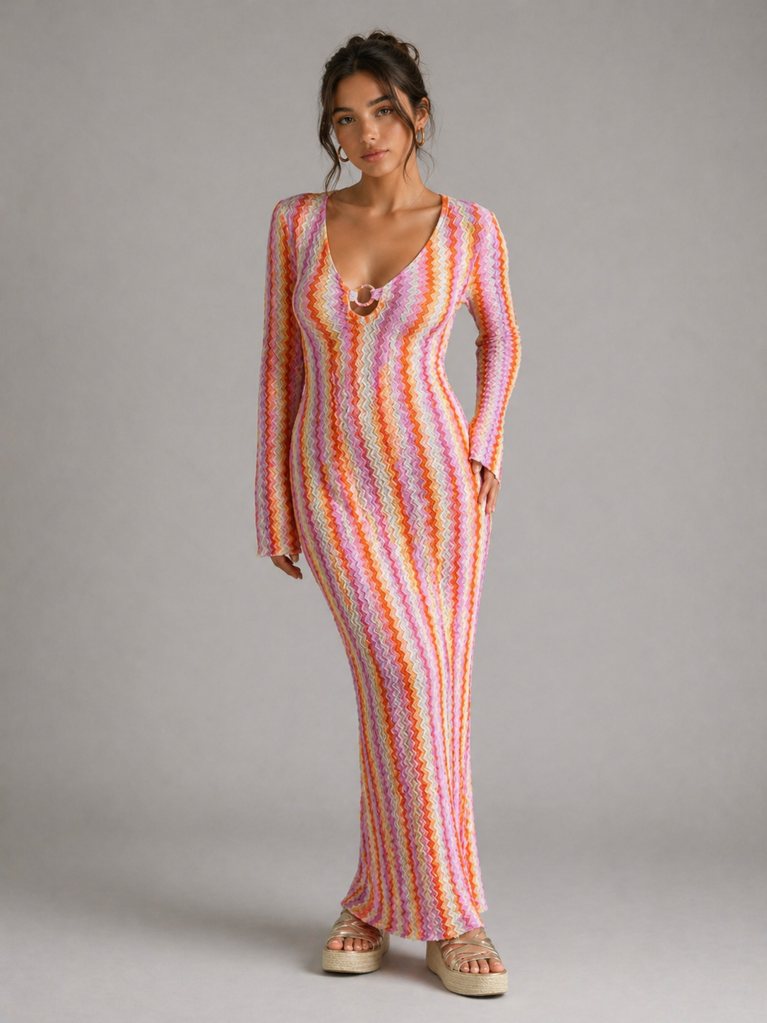 SOLÈNE - ROBE LONGUE ZIGZAG AU CHARME SUNSET