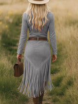 Robe Longue Effet Daim Luxe – Ceinture Incluse