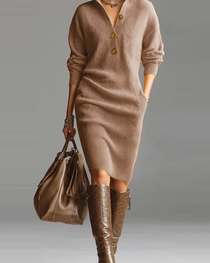 Robe pull décontractée de couleur unie pour l'automne et l'hiver