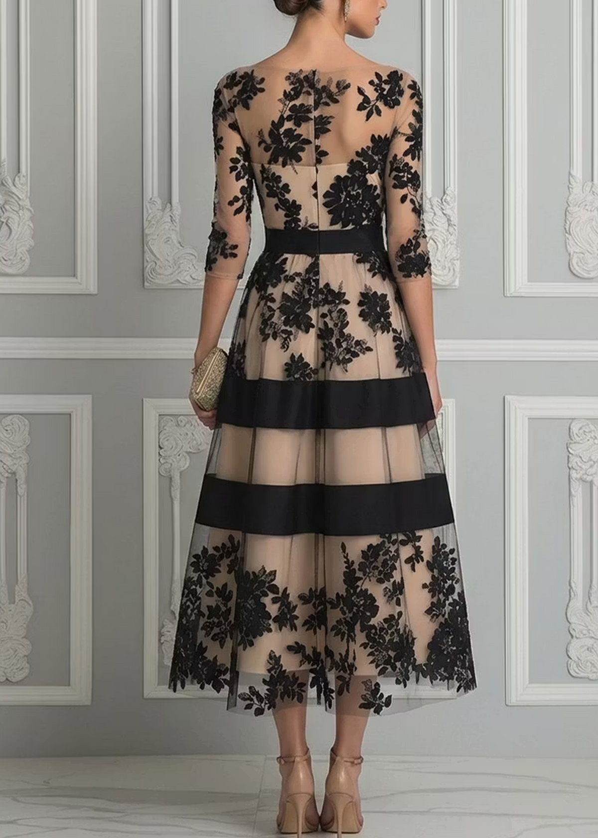 Juliette™ | Robe midi élégante à fleurs et détails transparents