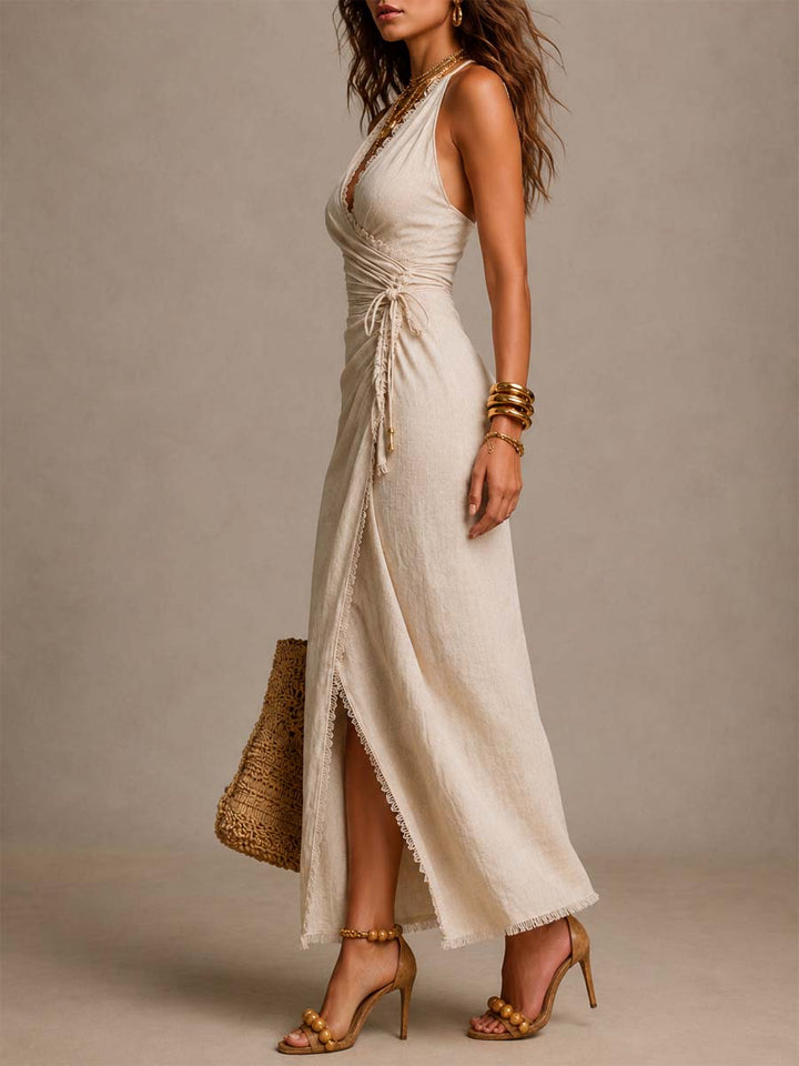 Amandine™ | Robe midi portefeuille en lin