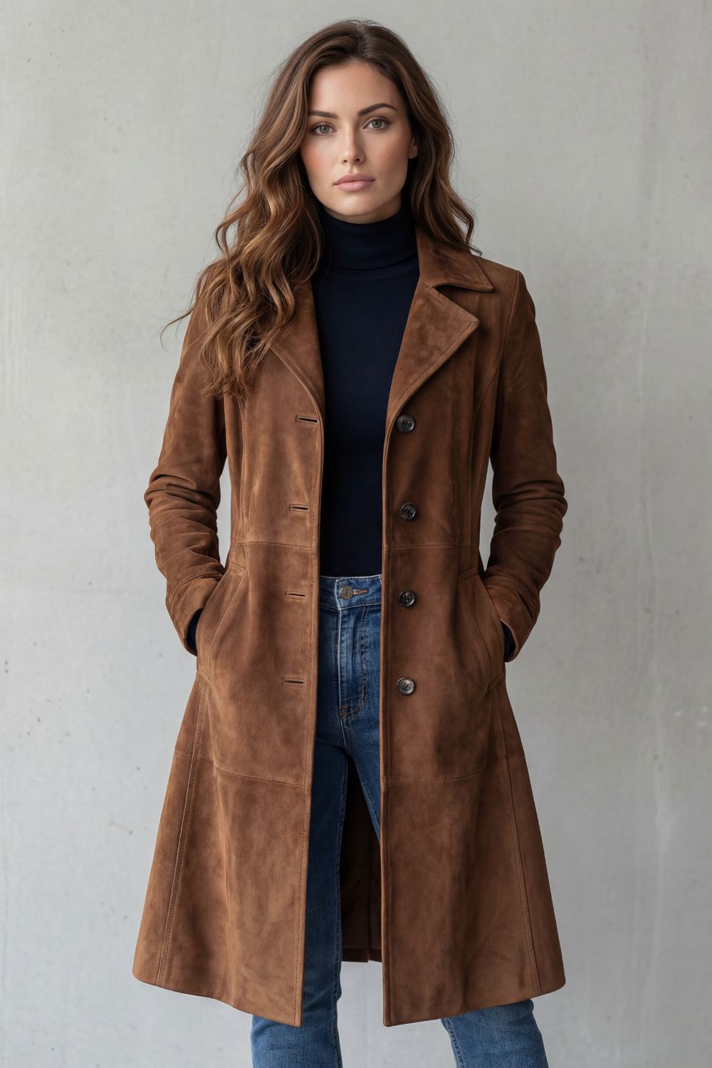 Camille manteau long effet daim vintage