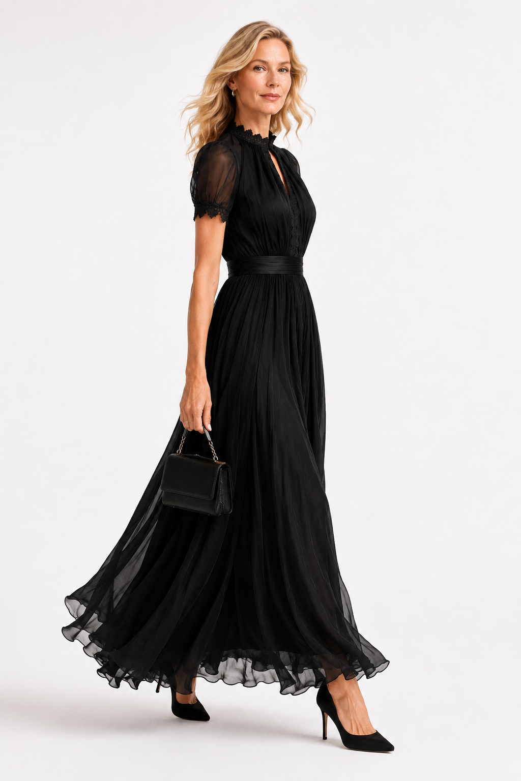 Mireille™ | Robe Élégante en Mousseline avec Dentelle
