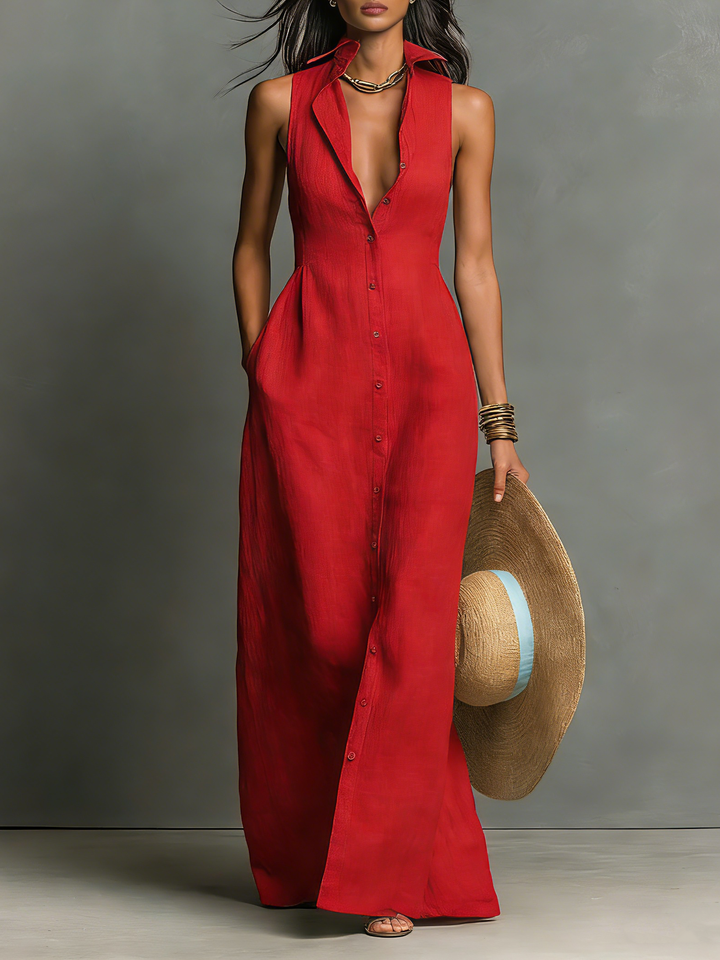 Élise | Robe longue élégante sans manches avec coupe fluide