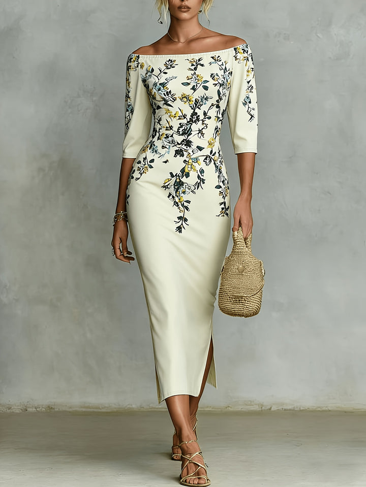 Élégance Florale | Robe Midi Ajustée
