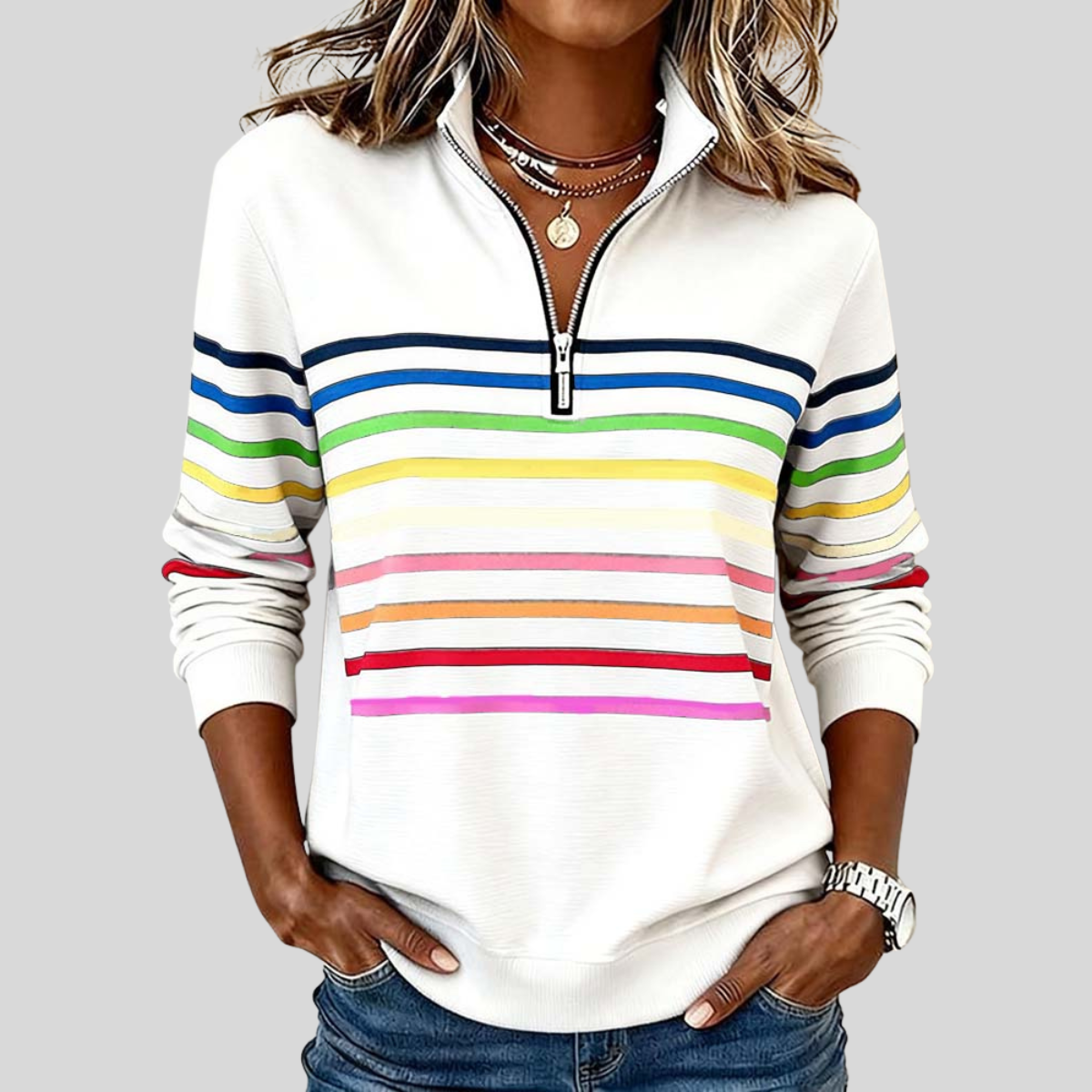 Émilie™ | Pull rayé à col zippé